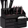 Relaxdays Make-up Organizer - Tweedelig - Cosmetica Opbergdoos + Lippenstift Houder - Zwart