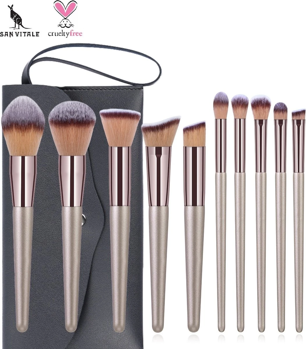 San Vitale® - Luxe Professionele Make Up Kwasten Set - Make Up Brush - Vegan Penselen - Inclusief Pouch - Make Up Pouch Met 10-delig Penselen Set - Champagne/goud 3 San Vitale® - Luxe Professionele Make Up Kwasten Set - Make Up Brush - Vegan Penselen - Inclusief Pouch - Make Up Pouch Met 10-delig Penselen Set - Champagne/goud