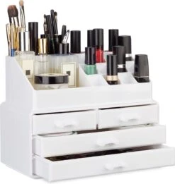 A&K 2in1 Make-up Organizer - 4 Lades Cosmetica Opbergdoos - Kaptafel - Wit