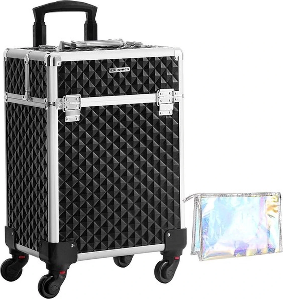 Cosmetische Koffer, Trolley, Make-up Case Met Handvat, 4 Universele Wielen, 4 Uitschuifbare Dienbladen, Make-up Tas, Voor Reizen, Zwart 3 Cosmetische Koffer, Trolley, Make-up Case Met Handvat, 4 Universele Wielen, 4 Uitschuifbare Dienbladen, Make-up Tas, Voor Reizen, Zwart