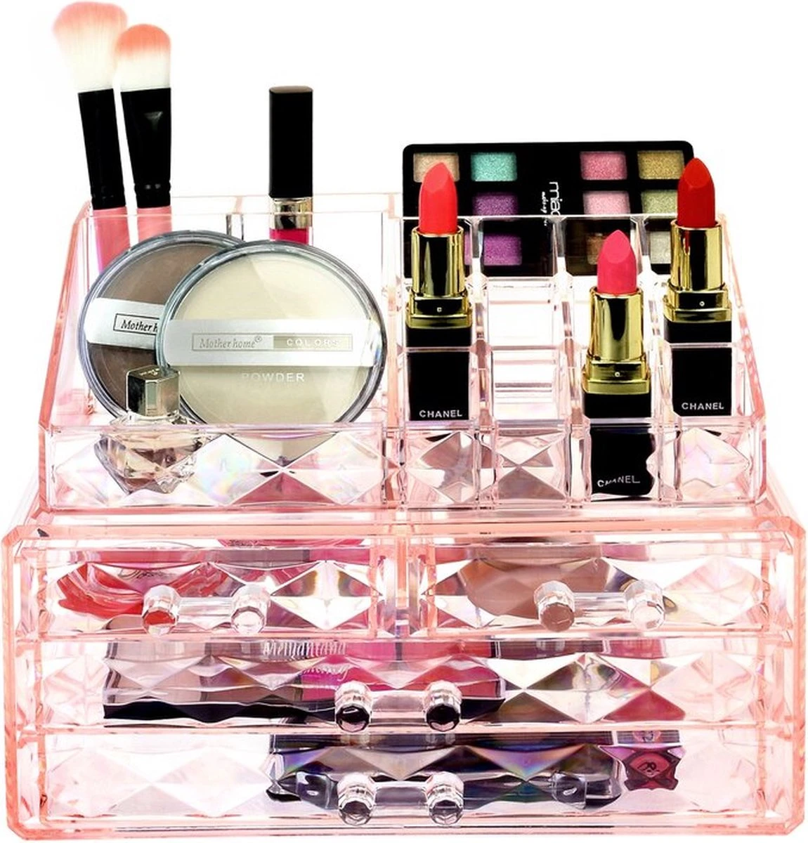 A&K 2in1 Make-up Organizer - 4 Lades Cosmetica Opbergdoos - Kaptafel - Roze 3 A&K 2in1 Make-up Organizer - 4 Lades Cosmetica Opbergdoos - Kaptafel - Roze