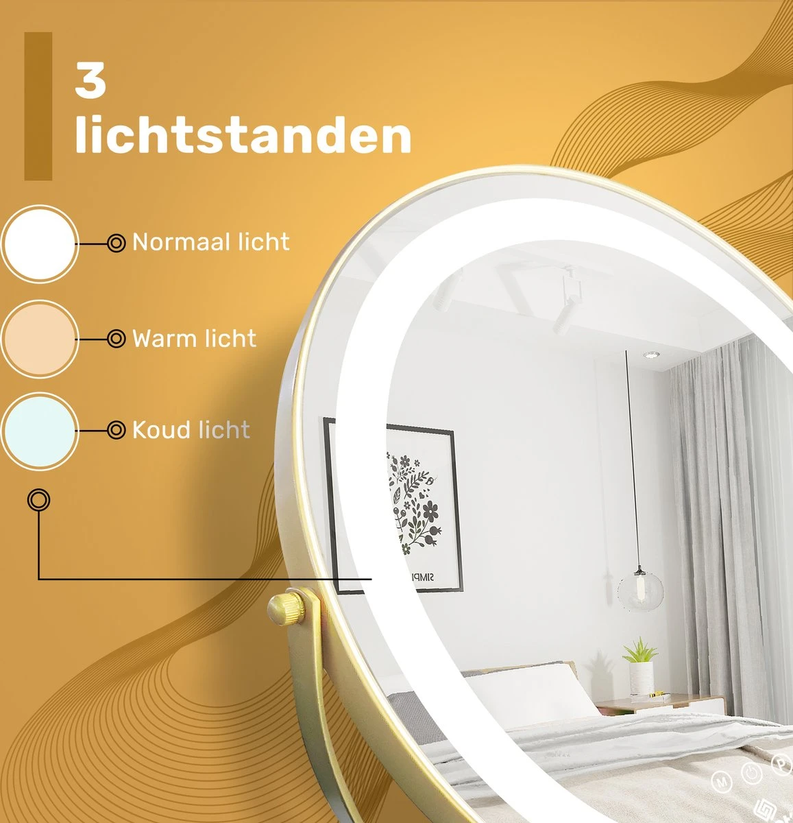 Great's® Make Up Spiegel Met LED Verlichting - ⌀ 40cm - Visagie Spiegel Rond - Extra Close Up Spiegeltje 10x - Goud 5 Great's® Make Up Spiegel Met LED Verlichting - ⌀ 40cm - Visagie Spiegel Rond - Extra Close Up Spiegeltje 10x - Goud - Afbeelding 3