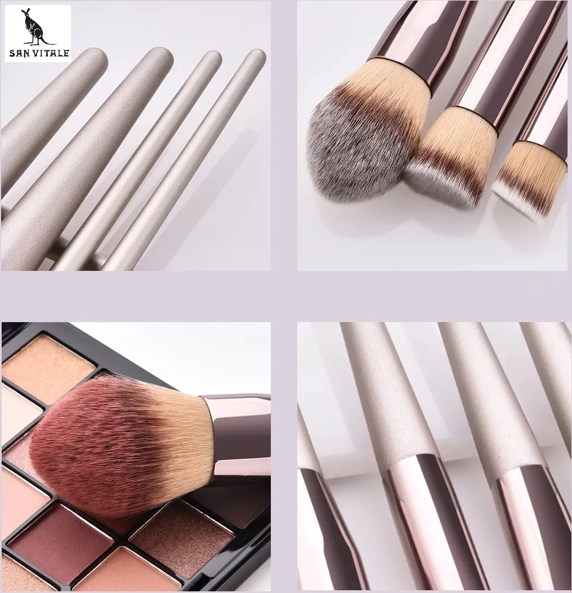 San Vitale® - Luxe Professionele Make Up Kwasten Set - Make Up Brush - Vegan Penselen - Inclusief Pouch - Make Up Pouch Met 10-delig Penselen Set - Champagne/goud 6 San Vitale® - Luxe Professionele Make Up Kwasten Set - Make Up Brush - Vegan Penselen - Inclusief Pouch - Make Up Pouch Met 10-delig Penselen Set - Champagne/goud - Afbeelding 4