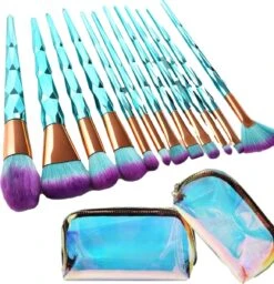 Make Up Kwasten Set - Blauwe Make Up Brush - Oogschaduw - Foundation Kwast - Poeder Kwast - Brush - Make Up - Cosmetica - Kwasten Set – Make Up Tasje - 12 Stuks - Valentijn Cadeautje Voor Haar