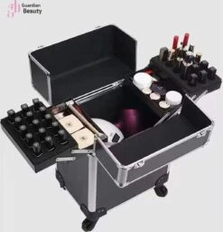 Kapper Koffer| Nagel | Visagist | Make-up | Cosmetica | Schminken | Trolley Stevig En Gemaakt Van Aluminium | 3 Delig | 8 Wielen | Bedekt Met Mooie Zilver Strips -Bekend Cosmetica Winkel 1158x1200 16