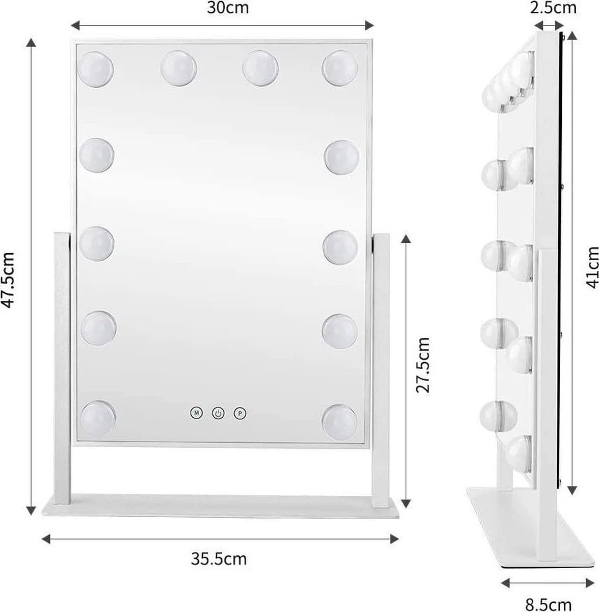Bright Beauty Vanity Hollywood Make Up Spiegel Met Verlichting - Wit - Dimbaar Met Drie Lichtstanden 4 Bright Beauty Vanity Hollywood Make Up Spiegel Met Verlichting - Wit - Dimbaar Met Drie Lichtstanden - Afbeelding 2