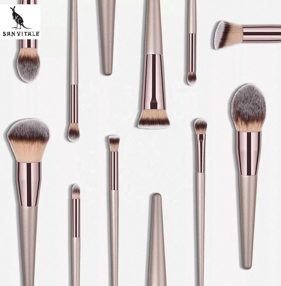 San Vitale® - Luxe Professionele Make Up Kwasten Set - Make Up Brush - Vegan Penselen - Inclusief Pouch - Make Up Pouch Met 10-delig Penselen Set - Champagne/goud 4 San Vitale® - Luxe Professionele Make Up Kwasten Set - Make Up Brush - Vegan Penselen - Inclusief Pouch - Make Up Pouch Met 10-delig Penselen Set - Champagne/goud - Afbeelding 2
