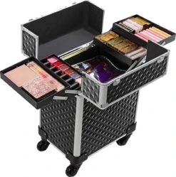 Cosmetische Koffer, Trolley, Make-up Case Met Handvat, 4 Universele Wielen, 4 Uitschuifbare Dienbladen, Make-up Tas, Voor Reizen, Zwart 12 Cosmetische Koffer, Trolley, Make-up Case Met Handvat, 4 Universele Wielen, 4 Uitschuifbare Dienbladen, Make-up Tas, Voor Reizen, Zwart -Bekend Cosmetica Winkel 1192x1200 25