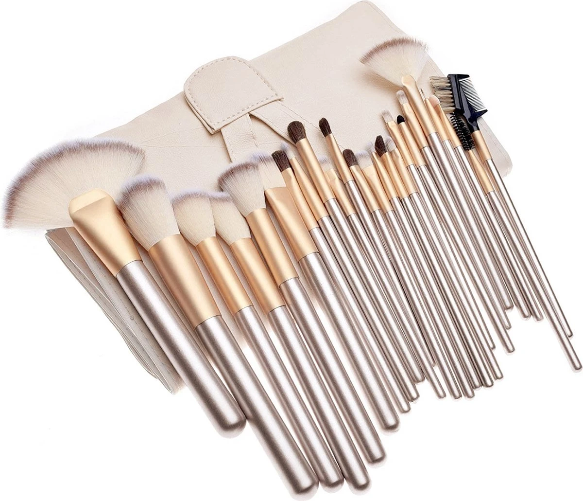 Professionele Make-up Kwastenset - 24 Delig - Beige-Goud 10 Professionele Make-up Kwastenset - 24 Delig - Beige-Goud - Afbeelding 8