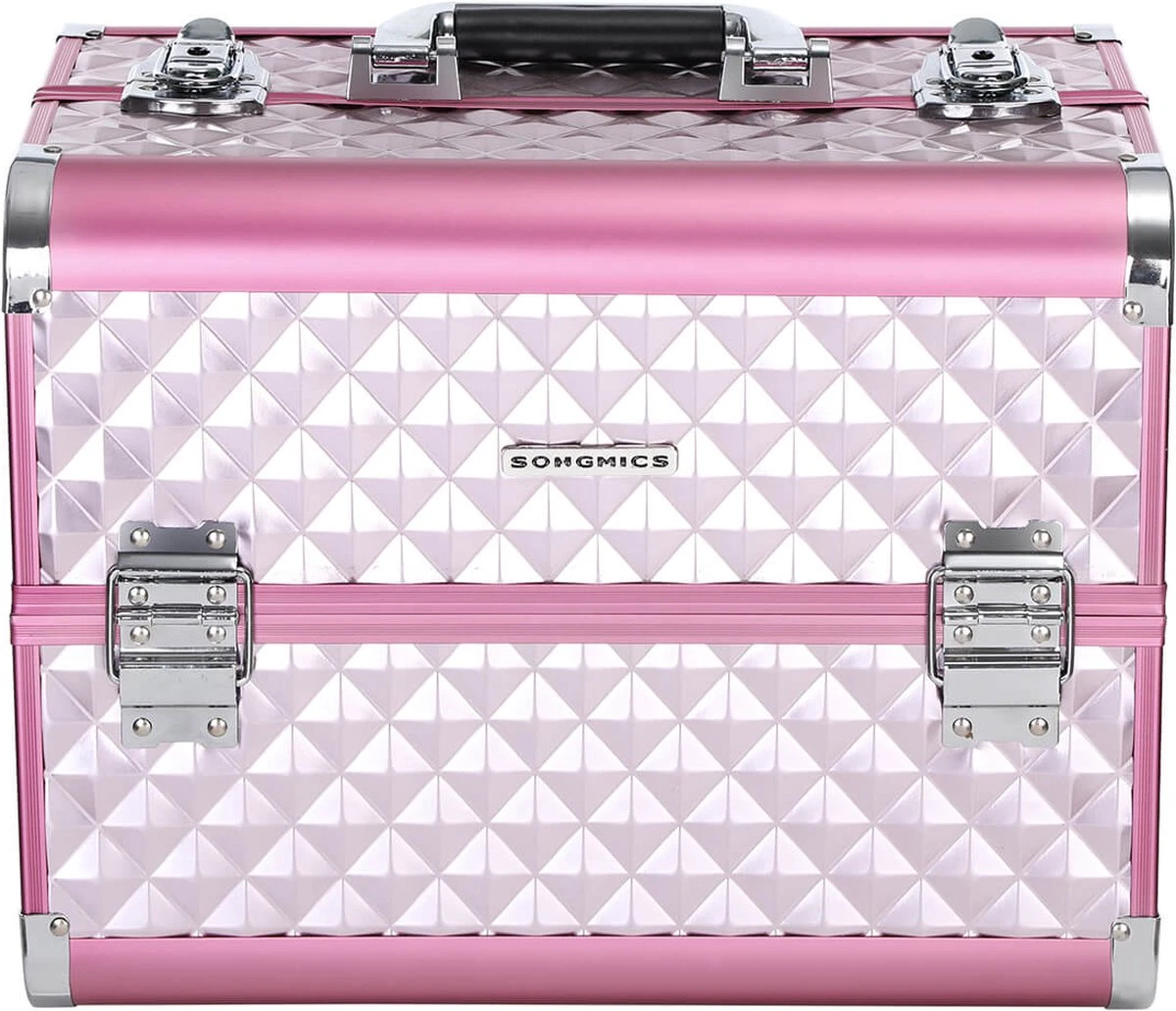 Homeza® Cosmetica Koffer - Make-up Doos - Visagie Koffer - Roze-Zilver 3 Homeza® Cosmetica Koffer - Make-up Doos - Visagie Koffer - Roze-Zilver