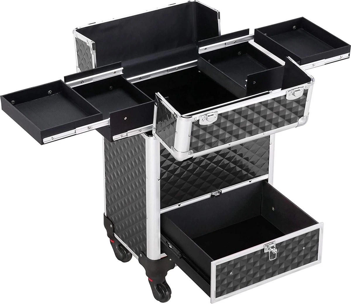 Monkey's Aluminium Kapperskoffer - Zwart - Beauty Case - Cosmeticakoffer - Make-upkoffer - Trolley - 360 Graden Wielen - 34 X 24 X 55.5 Cm 9 Monkey's Aluminium Kapperskoffer - Zwart - Beauty Case - Cosmeticakoffer - Make-upkoffer - Trolley - 360 Graden Wielen - 34 X 24 X 55.5 Cm - Afbeelding 7