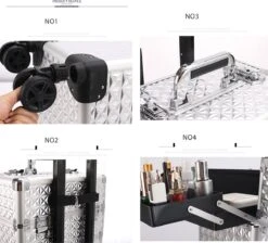 Kapper Koffer Gouden Kleur | Nagel | Visagist | Make-up | Cosmetica | Schminken | Trolley Stevig En Gemaakt Van Aluminium | 3 Delig | 8 Wielen | Bedekt Met Mooie Diamantjes -Bekend Cosmetica Winkel 1200x1086 39