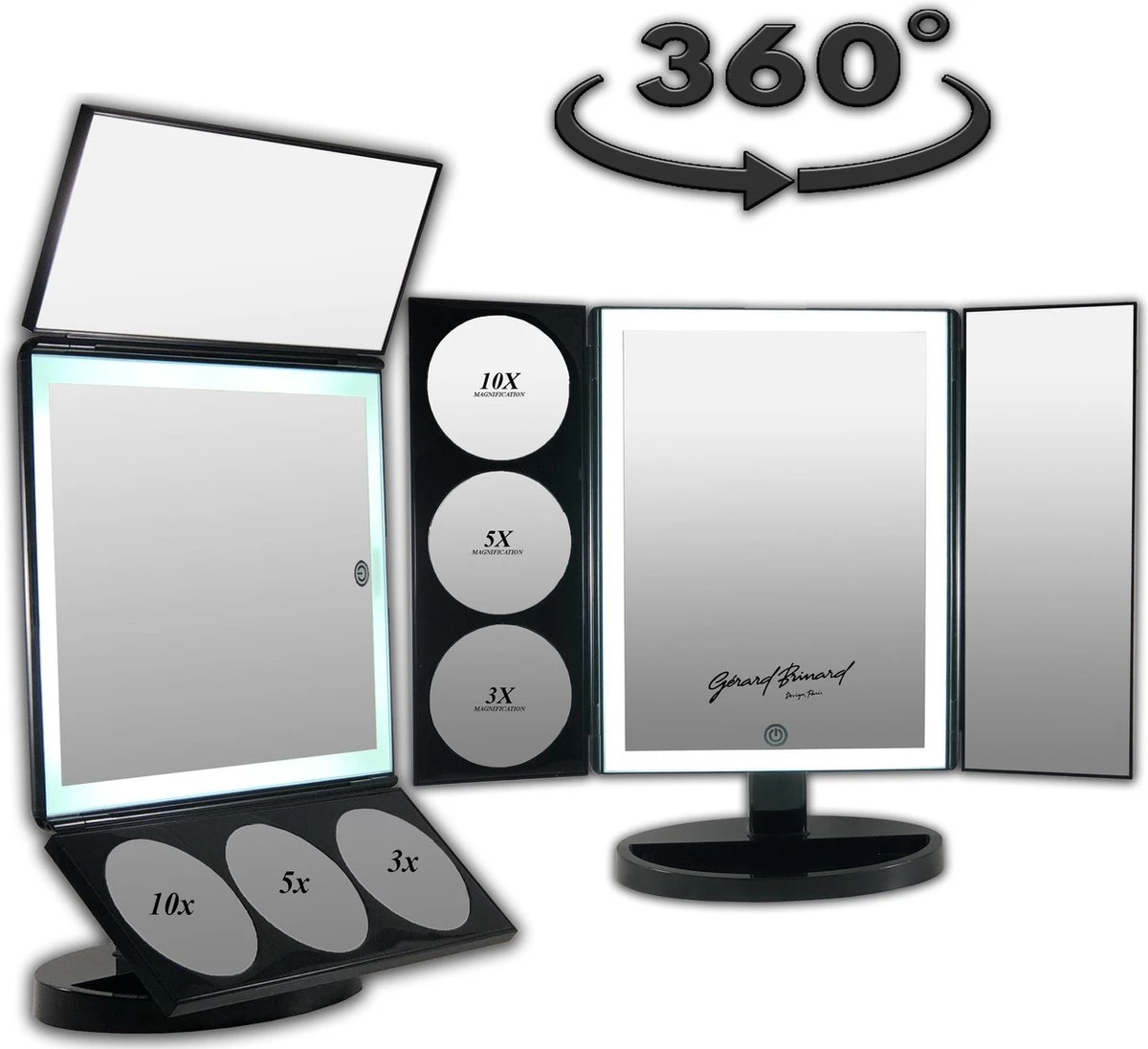 Grote Drieluik LED Make-up Spiegel Touch Knop En Dimmer 1, 3, 5 En 10 Maal Vergroting Inclusief Usb Kabel, Spiegels 6 Grote Drieluik LED Make-up Spiegel Touch Knop En Dimmer 1, 3, 5 En 10 Maal Vergroting Inclusief Usb Kabel, Spiegels - Afbeelding 4