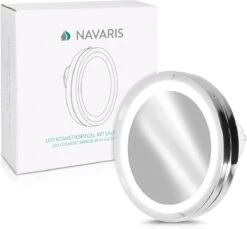 Navaris LED Make-up Spiegel - Vergrotende Cosmeticaspiegel - 360° Draaibaar - 5x Vergroting - Met Zuignap - Badkamerspiegel - Reisspiegel - Zilver -Bekend Cosmetica Winkel 1200x1112 11