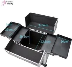 Kapper Koffer| Nagel | Visagist | Make-up | Cosmetica | Schminken | Trolley Stevig En Gemaakt Van Aluminium | 3 Delig | 8 Wielen | Bedekt Met Mooie Zilver Strips -Bekend Cosmetica Winkel 1200x1124 9