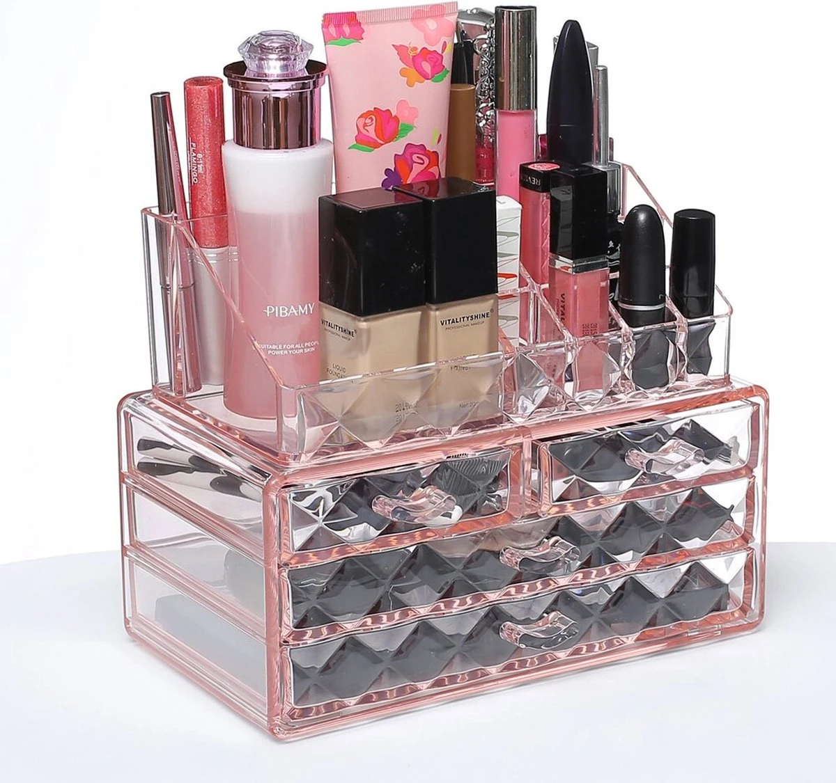 A&K 2in1 Make-up Organizer - 4 Lades Cosmetica Opbergdoos - Kaptafel - Roze 6 A&K 2in1 Make-up Organizer - 4 Lades Cosmetica Opbergdoos - Kaptafel - Roze - Afbeelding 4