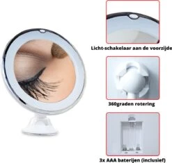 Vergroot Make Up En Scheer Spiegel Met LED Verlichting - 10x Vegroting En Natuurlijk Licht Voor Cosmetica/Scheren/Epileren - 360° Graden Verstelbare Zuignap En Wandbevestiging - Badkamer/Douche/Slaapkamer - Rond – Wit 18 Vergroot Make Up En Scheer Spiegel Met LED Verlichting - 10x Vegroting En Natuurlijk Licht Voor Cosmetica/Scheren/Epileren - 360° Graden Verstelbare Zuignap En Wandbevestiging - Badkamer/Douche/Slaapkamer - Rond – Wit -Bekend Cosmetica Winkel 1200x1142 10