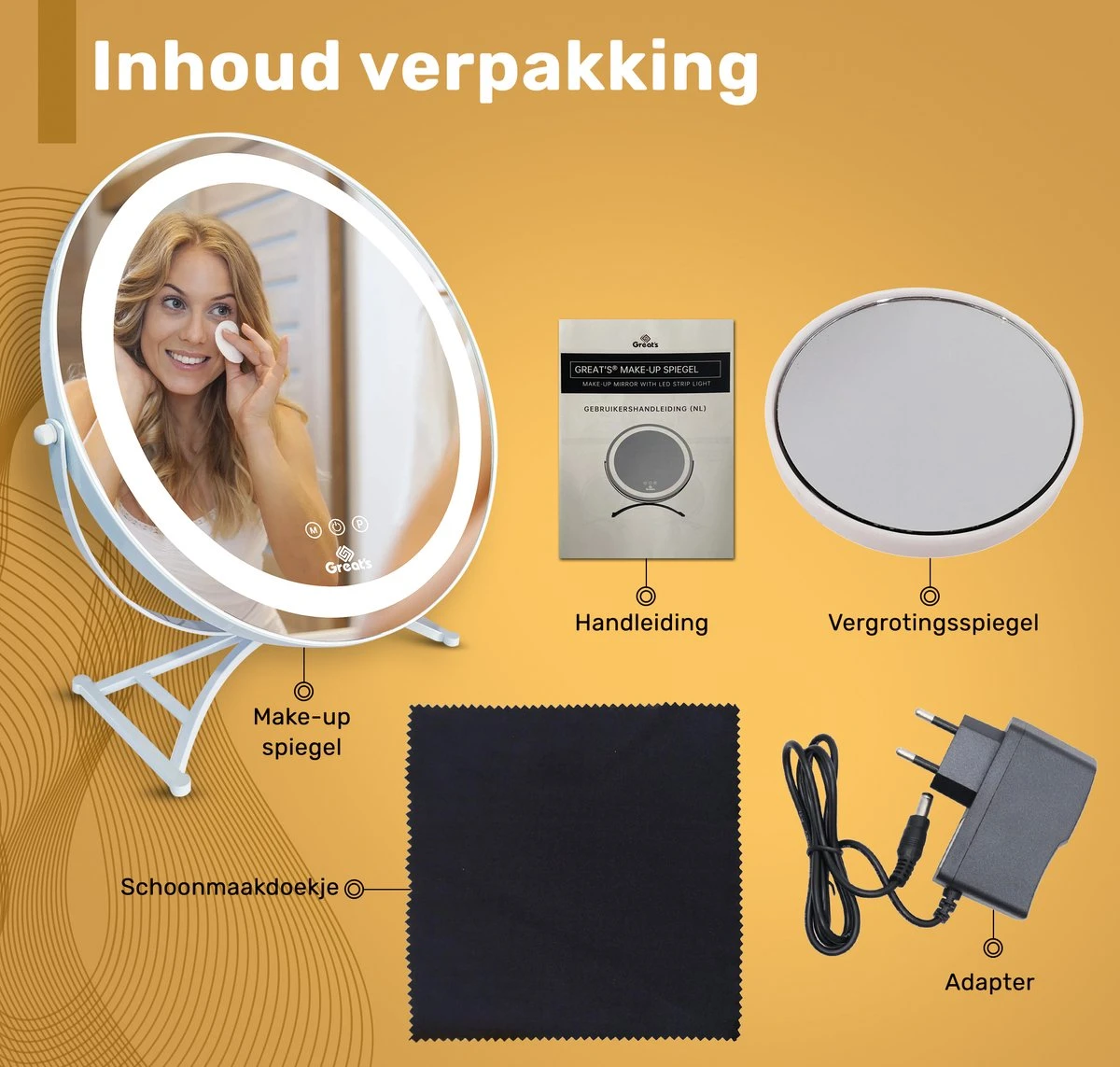 Great's® Make Up Spiegel Met LED Verlichting- ⌀ 40cm - Visagie Spiegel Rond - Extra Close Up Spiegeltje 10x - Wit 8 Great's® Make Up Spiegel Met LED Verlichting- ⌀ 40cm - Visagie Spiegel Rond - Extra Close Up Spiegeltje 10x - Wit - Afbeelding 6