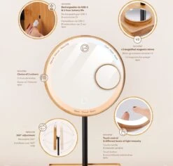 Lanaform - Bamboo Mirror - Oplaadbare Staande Spiegel ×1 · ×3 - Elegant Design Van Bamboe Met Zwarte Poedercoatingafwerking - Ledlampen Met Lange Levensduur -Bekend Cosmetica Winkel 1200x1148 10