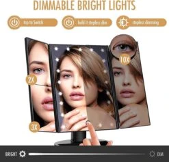 UNIQ Trifold Make Up Spiegel Met LED Verlichting En 2 Vergrootspiegels - Staande Spiegel - 21 LED-lampjes - Op Batterijen En USB (kabel Incl) - Zwart 12 UNIQ Trifold Make Up Spiegel Met LED Verlichting En 2 Vergrootspiegels - Staande Spiegel - 21 LED-lampjes - Op Batterijen En USB (kabel Incl) - Zwart -Bekend Cosmetica Winkel 1200x1153 7