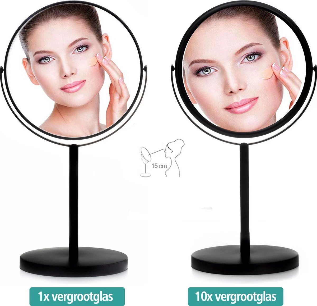 Omliox Make Up En Scheer Spiegel - Ronde Standspiegel - 10x Vergroting - Ø19cm - Mat Zwart 5 Omliox Make Up En Scheer Spiegel - Ronde Standspiegel - 10x Vergroting - Ø19cm - Mat Zwart - Afbeelding 3