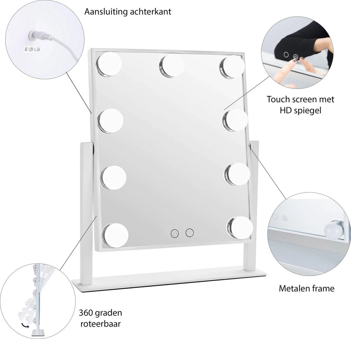 LYVION Hollywood Spiegel Met LED Verlichting - Make-upspiegel - Wit 5 LYVION Hollywood Spiegel Met LED Verlichting - Make-upspiegel - Wit - Afbeelding 3