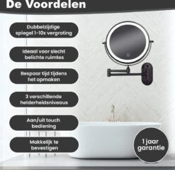 Make Up - Spiegel - Led Verlichting - 10X Vergroting - 3 Lichtstanden - Wandspiegel Rond - Badkamer - Mat Zwart - Draadloos -Bekend Cosmetica Winkel 1200x1160 4