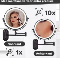 Make Up - Spiegel - Led Verlichting - 10X Vergroting - 3 Lichtstanden - Wandspiegel Rond - Badkamer - Mat Zwart - Draadloos -Bekend Cosmetica Winkel 1200x1165 31