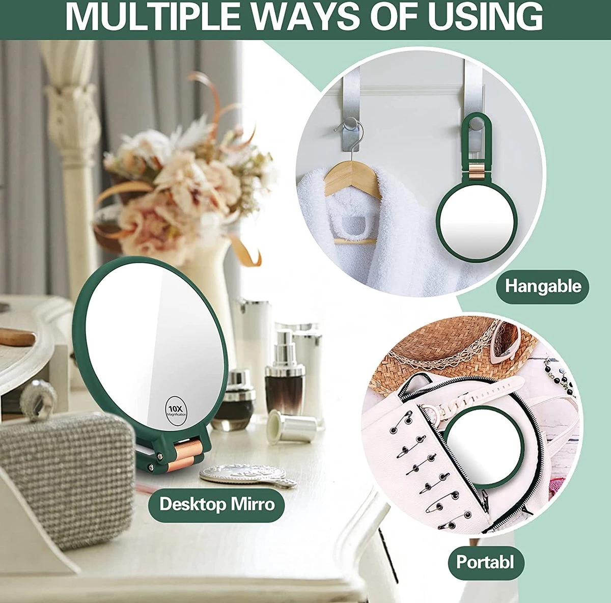 FOGARI Handspiegel Met 1 X 10 X Vergroting, Dubbelzijdige Make-upspiegel, Draagbare Kleine Spiegel, Inklapbare Verstelbare Spiegel Met Handvat, Ronde Reisspiegel, Make-upspiegel, Tafelspiegel, 360 Graden Draaibaar 7 FOGARI Handspiegel Met 1 X 10 X Vergroting, Dubbelzijdige Make-upspiegel, Draagbare Kleine Spiegel, Inklapbare Verstelbare Spiegel Met Handvat, Ronde Reisspiegel, Make-upspiegel, Tafelspiegel, 360 Graden Draaibaar - Afbeelding 5