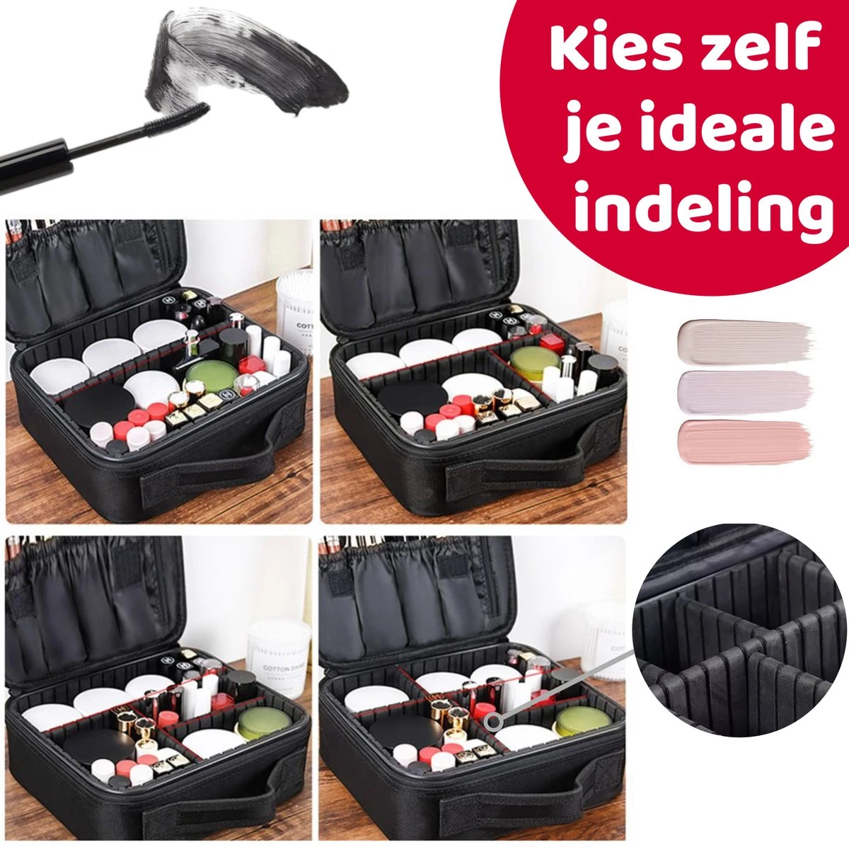 Mmoods Make-up Koffer – Make Up Tas Reizen – Makeup Organizer Verstelbaar -Beautycase Waterdicht – Make-up Tasje Voor Onderweg – Toilettas Voor Cosmetica Zwart 6 Mmoods Make-up Koffer – Make Up Tas Reizen – Makeup Organizer Verstelbaar -Beautycase Waterdicht – Make-up Tasje Voor Onderweg – Toilettas Voor Cosmetica Zwart - Afbeelding 4