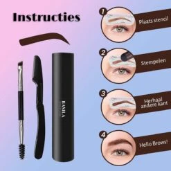 Basila® Duo Wenkbrauw Stempel Kit - Donker Bruin & Bruin - Watervast - Matte Poeder - Trimmer - 26 Stencils -Bekend Cosmetica Winkel 1200x1200 1687
