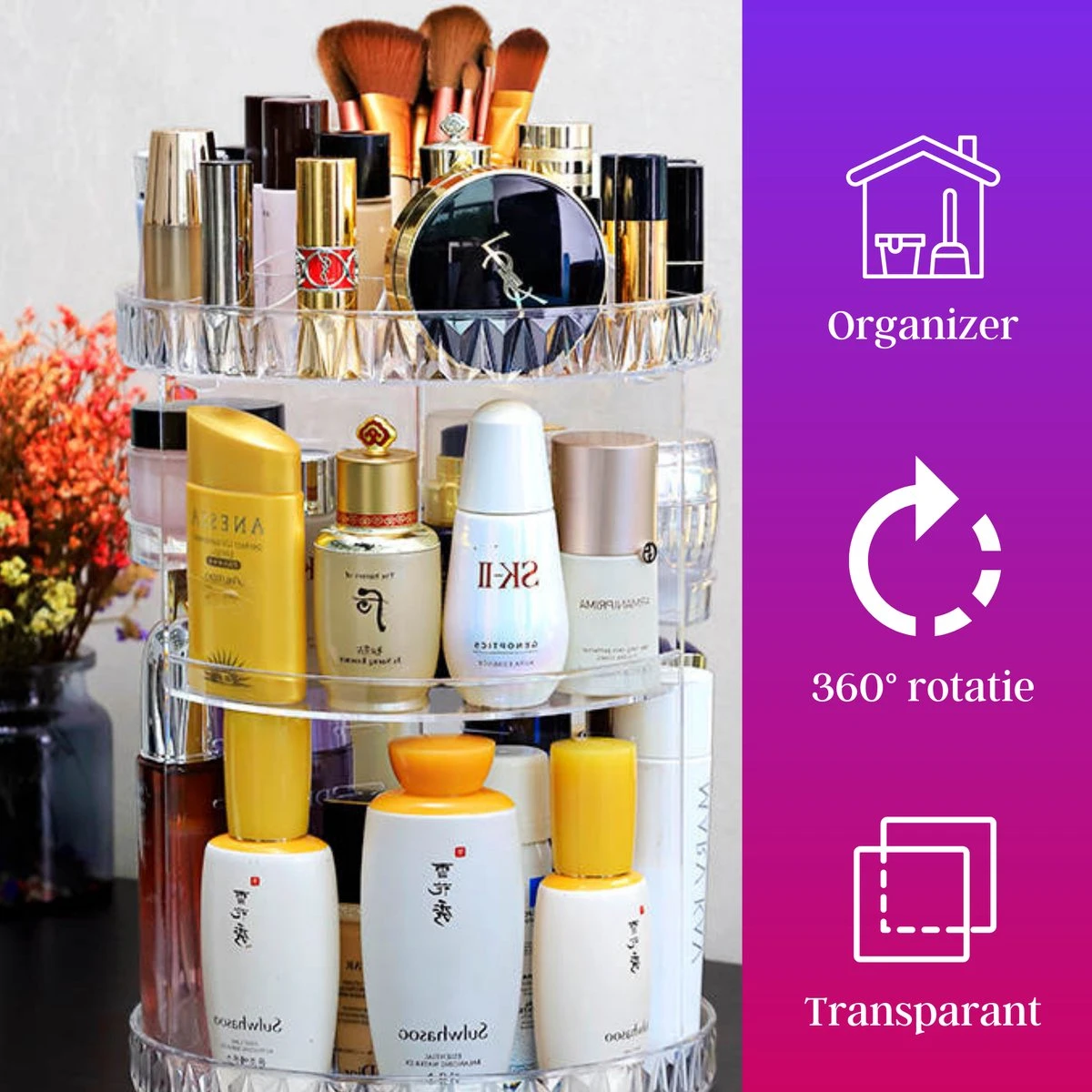 LuZana Make-Up Organizer - Beauty Organizer Voor Make Up - 360° Roterend - Opbergbox - Opbergdoos Cosmetica - Sieradendoos - Nagellak - Lippenstift - Transparant - Cadeautje Voor Vrouw 9 LuZana Make-Up Organizer - Beauty Organizer Voor Make Up - 360° Roterend - Opbergbox - Opbergdoos Cosmetica - Sieradendoos - Nagellak - Lippenstift - Transparant - Cadeautje Voor Vrouw - Afbeelding 7