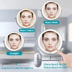 Auxmir Cosmetische Spiegel Met 1X / 10X Vergroting LED Verlichting, Dimbare Make-up Spiegel Met Touch Schakelaar USB Oplaadbare, Scheerspiegel 360 ° Draaibare Muurbeugel Voor Badkamer, Spa En Hotel -Bekend Cosmetica Winkel 1200x1200 2176