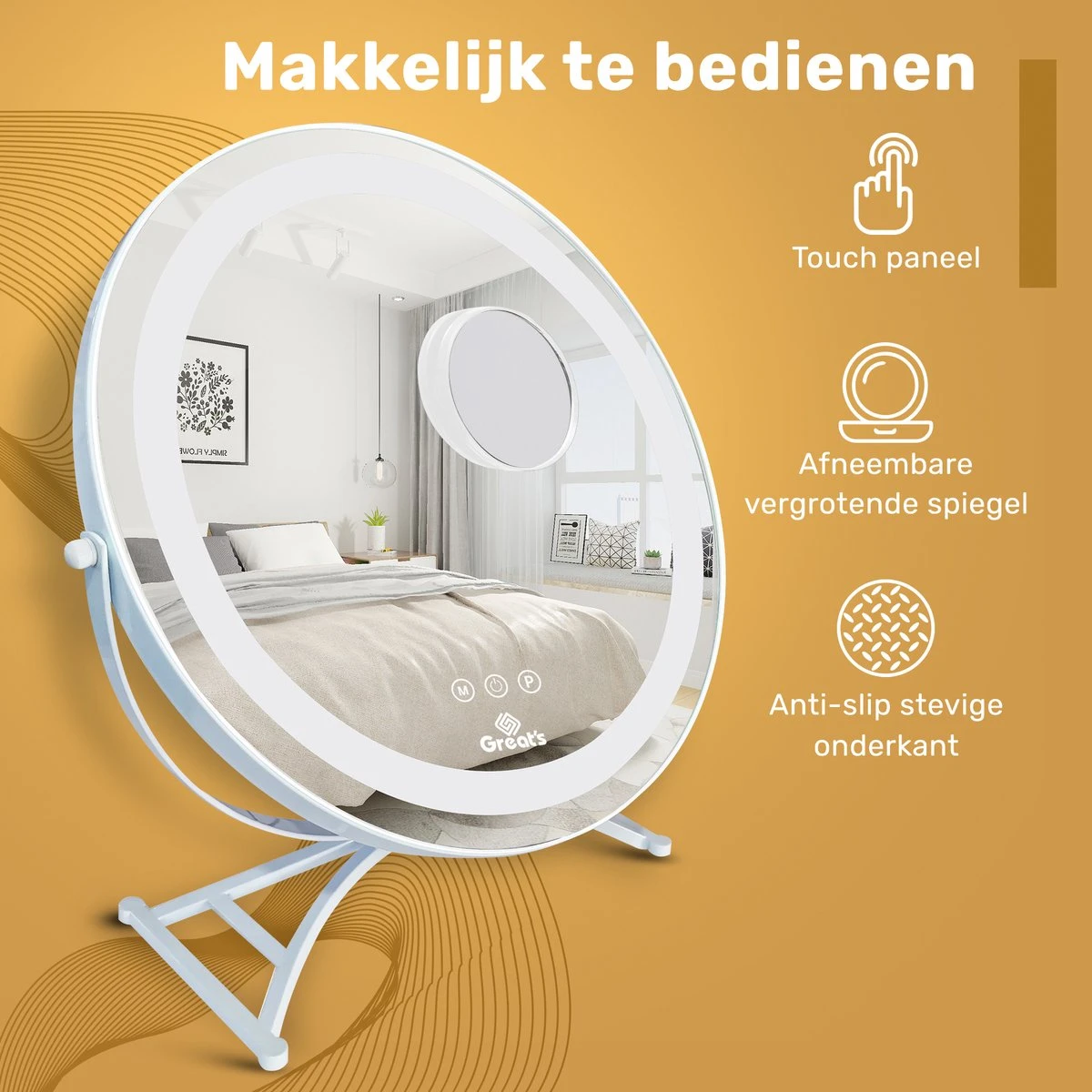 Great's® Make Up Spiegel Met LED Verlichting- ⌀ 40cm - Visagie Spiegel Rond - Extra Close Up Spiegeltje 10x - Wit 9 Great's® Make Up Spiegel Met LED Verlichting- ⌀ 40cm - Visagie Spiegel Rond - Extra Close Up Spiegeltje 10x - Wit - Afbeelding 7