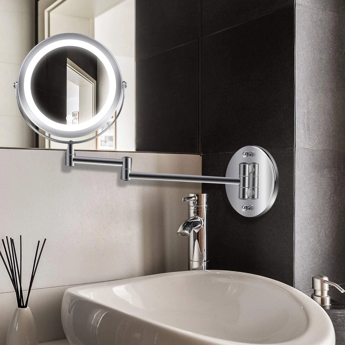 MH Products - Make Up Spiegel - Rond - Wanspiegel - Spiegellamp - 5x Vergroting - 17,5 Cm CM 8 MH Products - Make Up Spiegel - Rond - Wanspiegel - Spiegellamp - 5x Vergroting - 17,5 Cm CM - Afbeelding 6