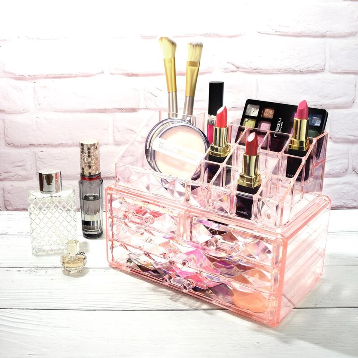 A&K 2in1 Make-up Organizer - 4 Lades Cosmetica Opbergdoos - Kaptafel - Roze 9 A&K 2in1 Make-up Organizer - 4 Lades Cosmetica Opbergdoos - Kaptafel - Roze - Afbeelding 7