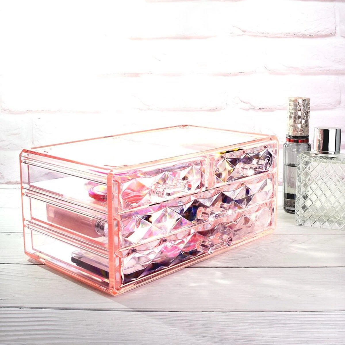 A&K 2in1 Make-up Organizer - 4 Lades Cosmetica Opbergdoos - Kaptafel - Roze 12 A&K 2in1 Make-up Organizer - 4 Lades Cosmetica Opbergdoos - Kaptafel - Roze - Afbeelding 10