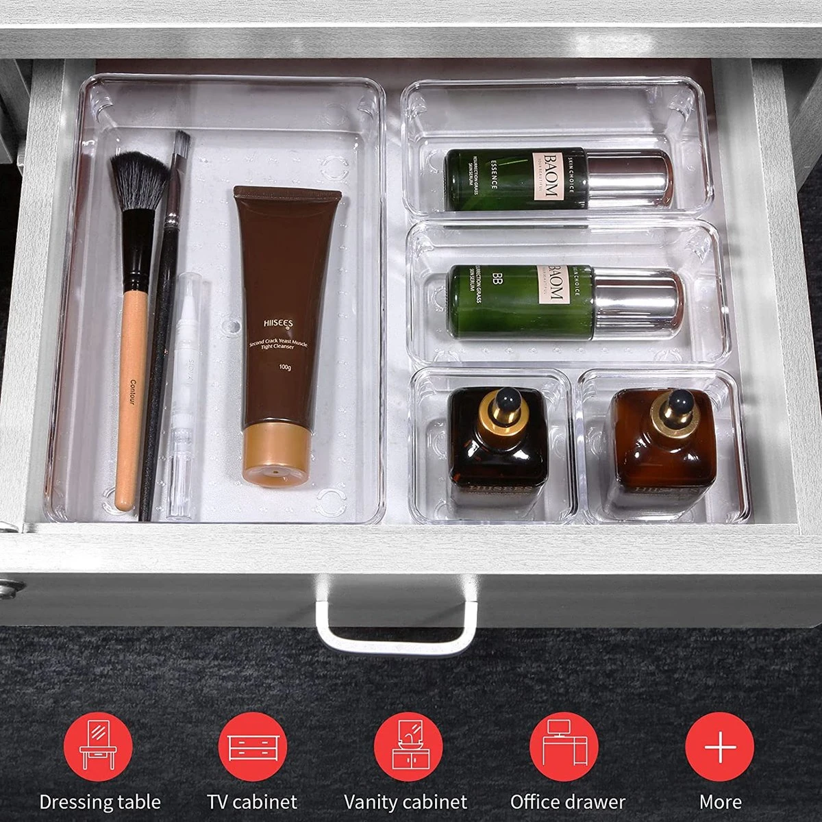 Aokyom Make-uporganizer, 18 Stuks, Kunststof Opbergdozen Voor Kantoor, Lades, Organizer, Lade-organizer, Doorzichtige Lade-inzet Voor Bureau, Keuken, Badkamer 9 Aokyom Make-uporganizer, 18 Stuks, Kunststof Opbergdozen Voor Kantoor, Lades, Organizer, Lade-organizer, Doorzichtige Lade-inzet Voor Bureau, Keuken, Badkamer - Afbeelding 7