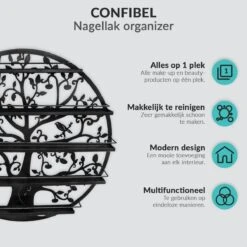 Confibel Nagellak Houder - Nagellak Flesjes Organizer - Essentiële Oliën Organizer - Rek Voor Flesjes - Wanddecoratie - Zwart -Bekend Cosmetica Winkel 1200x1200 2306