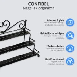 Confibel Nagellak Organizer - Nagellak Flesjes Houder - Essentiële Oliën Organizer - Rek Voor Flesjes - Wanddecoratie - Zwart -Bekend Cosmetica Winkel 1200x1200 2332