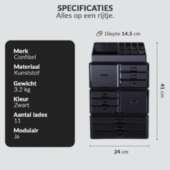 Confibel XXL Acryl Make-up Cosmetica Organizer - Verstelbare Lades - Sieraden/Make-up/Cosmetica Organizer - 11 Compartimenten - Zwart -Bekend Cosmetica Winkel 1200x1200 2390