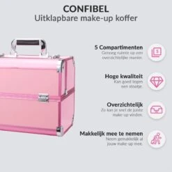Confibel Cosmetica Koffer - Make Up Koffer Uitklapbaar - 5 Opbergbakken Make-up Koffer - Beautycase/Visagiekoffer /Cosmeticakoffer /Beautycase/ Nagelstylistekoffer - Roze -Bekend Cosmetica Winkel 1200x1200 2454