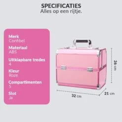 Confibel Cosmetica Koffer - Make Up Koffer Uitklapbaar - 5 Opbergbakken Make-up Koffer - Beautycase/Visagiekoffer /Cosmeticakoffer /Beautycase/ Nagelstylistekoffer - Roze -Bekend Cosmetica Winkel 1200x1200 2456
