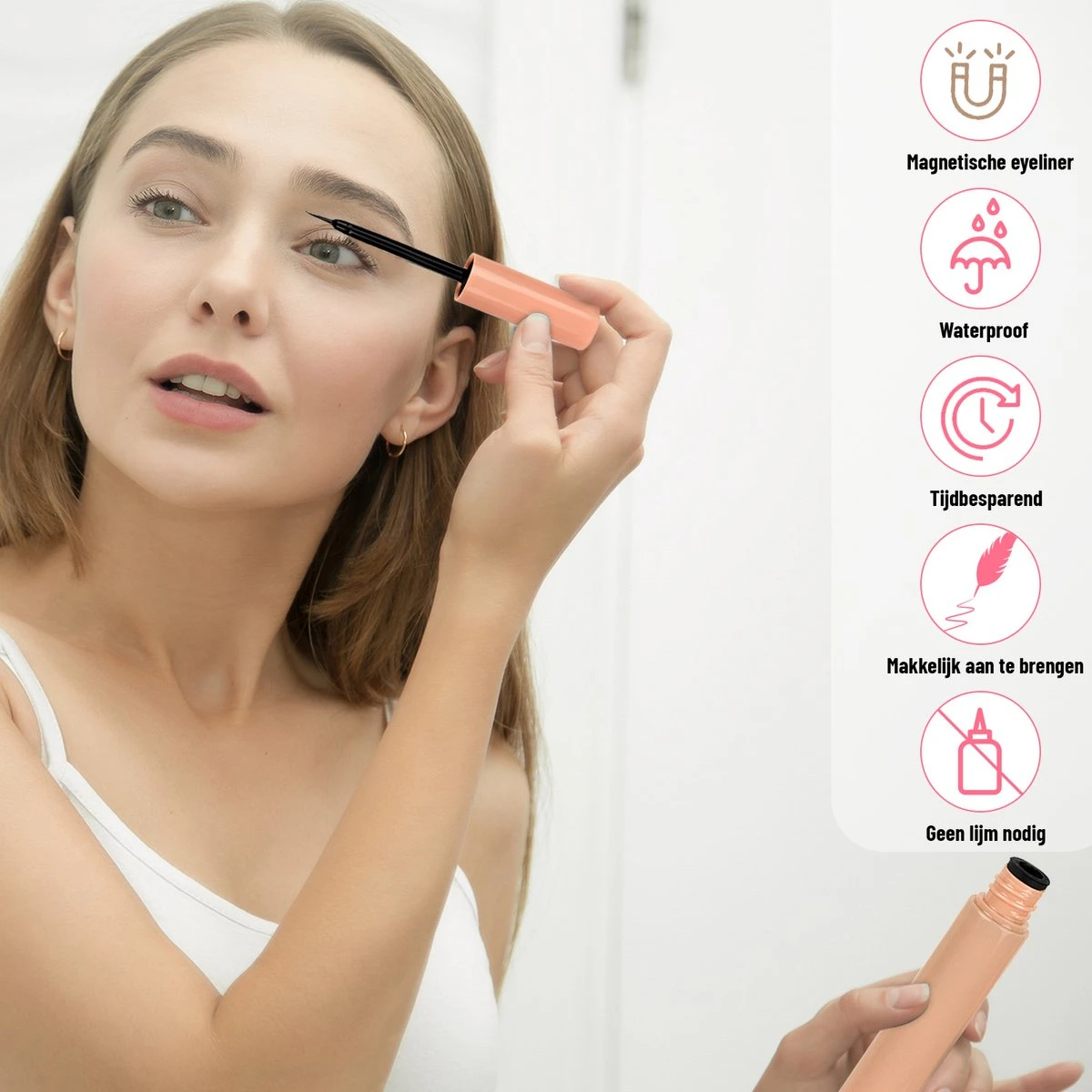 Mina Beauty Magnetische Wimpers – Magnetic Lashes - Wimperset (10 Stuks) Met 2 Magnetische Eyeliners En Een Applicator 8 Mina Beauty Magnetische Wimpers – Magnetic Lashes - Wimperset (10 Stuks) Met 2 Magnetische Eyeliners En Een Applicator - Afbeelding 6