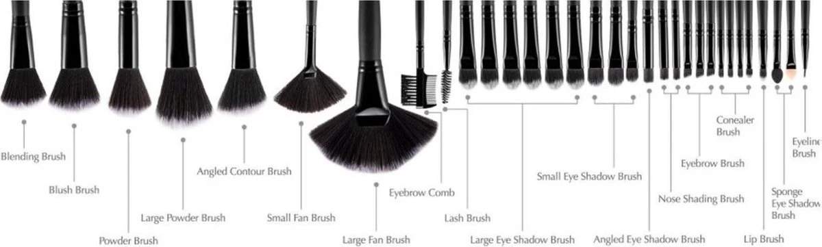 Evvie Professionele Make-up Kwasten In Luxe Etui - Kwastenset - Zwart - 32 Stuks 4 Evvie Professionele Make-up Kwasten In Luxe Etui - Kwastenset - Zwart - 32 Stuks - Afbeelding 2