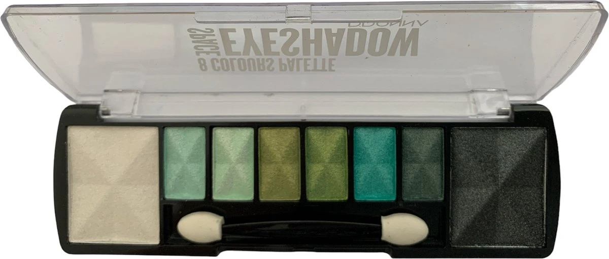 D'Donna - Oogschaduw Palette - Space Verde - Met Lange Applicator - 8 Kleuren: Wit / Groen / Zwart - 1 Doosje Met 10 Gram Inhoud 3 D'Donna - Oogschaduw Palette - Space Verde - Met Lange Applicator - 8 Kleuren: Wit / Groen / Zwart - 1 Doosje Met 10 Gram Inhoud
