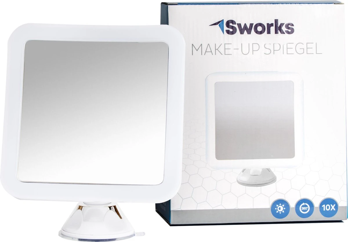 Vergroot Make Up En Scheer Spiegel Met LED Verlichting Vierkant - 10x Vegroting En Natuurlijk Licht Voor Cosmetica/Scheren/Epileren - 360° Graden Verstelbare Zuignap En Wandbevestiging 10 Vergroot Make Up En Scheer Spiegel Met LED Verlichting Vierkant - 10x Vegroting En Natuurlijk Licht Voor Cosmetica/Scheren/Epileren - 360° Graden Verstelbare Zuignap En Wandbevestiging - Afbeelding 8