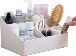 Merkloos Make-Up Organizer - Opbergdoos - Cosmetica - Wit/Creme -Sieraden - Nagelak - Make Up Organizer - Make Up Organizers