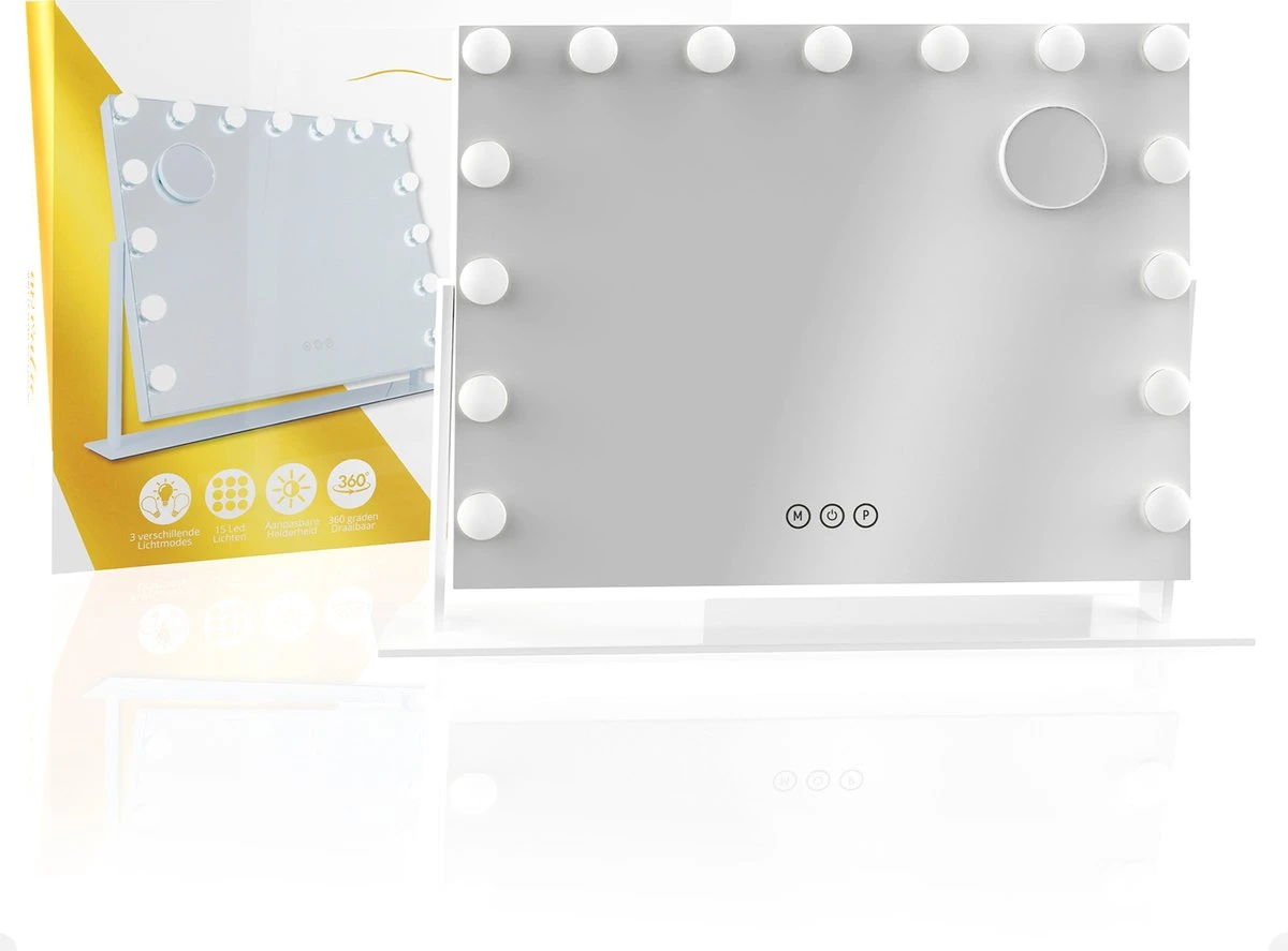 Novalie Hollywood Spiegel Met Verlichting - 65 Cm X 50 Cm - Make Up Spiegel Met Led Lampen – Visagie – Dimbaar / 3 Lichtstanden – Voor Hem / Haar Cadeau – 10x Vergroting – Met Tru-Daylight Verlichting – Wit 4 Novalie Hollywood Spiegel Met Verlichting - 65 Cm X 50 Cm - Make Up Spiegel Met Led Lampen – Visagie – Dimbaar / 3 Lichtstanden – Voor Hem / Haar Cadeau – 10x Vergroting – Met Tru-Daylight Verlichting – Wit - Afbeelding 2