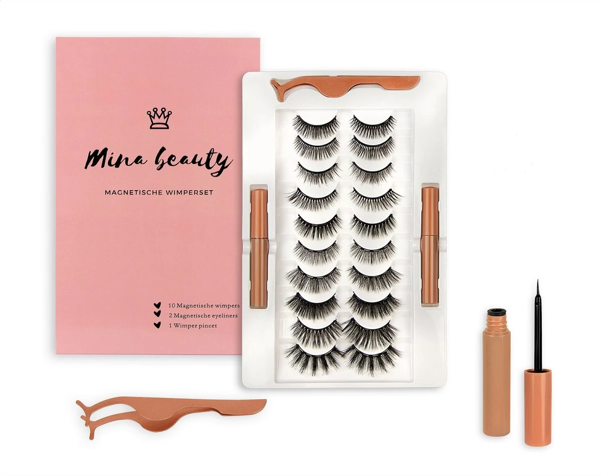 Mina Beauty Magnetische Wimpers – Magnetic Lashes - Wimperset (10 Stuks) Met 2 Magnetische Eyeliners En Een Applicator 3 Mina Beauty Magnetische Wimpers – Magnetic Lashes - Wimperset (10 Stuks) Met 2 Magnetische Eyeliners En Een Applicator